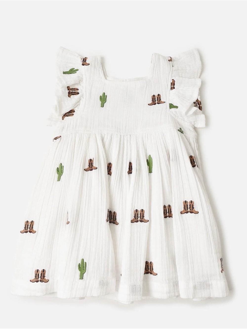 Pink Chicken Elsie Dress with Cactus & Boot Embroidery